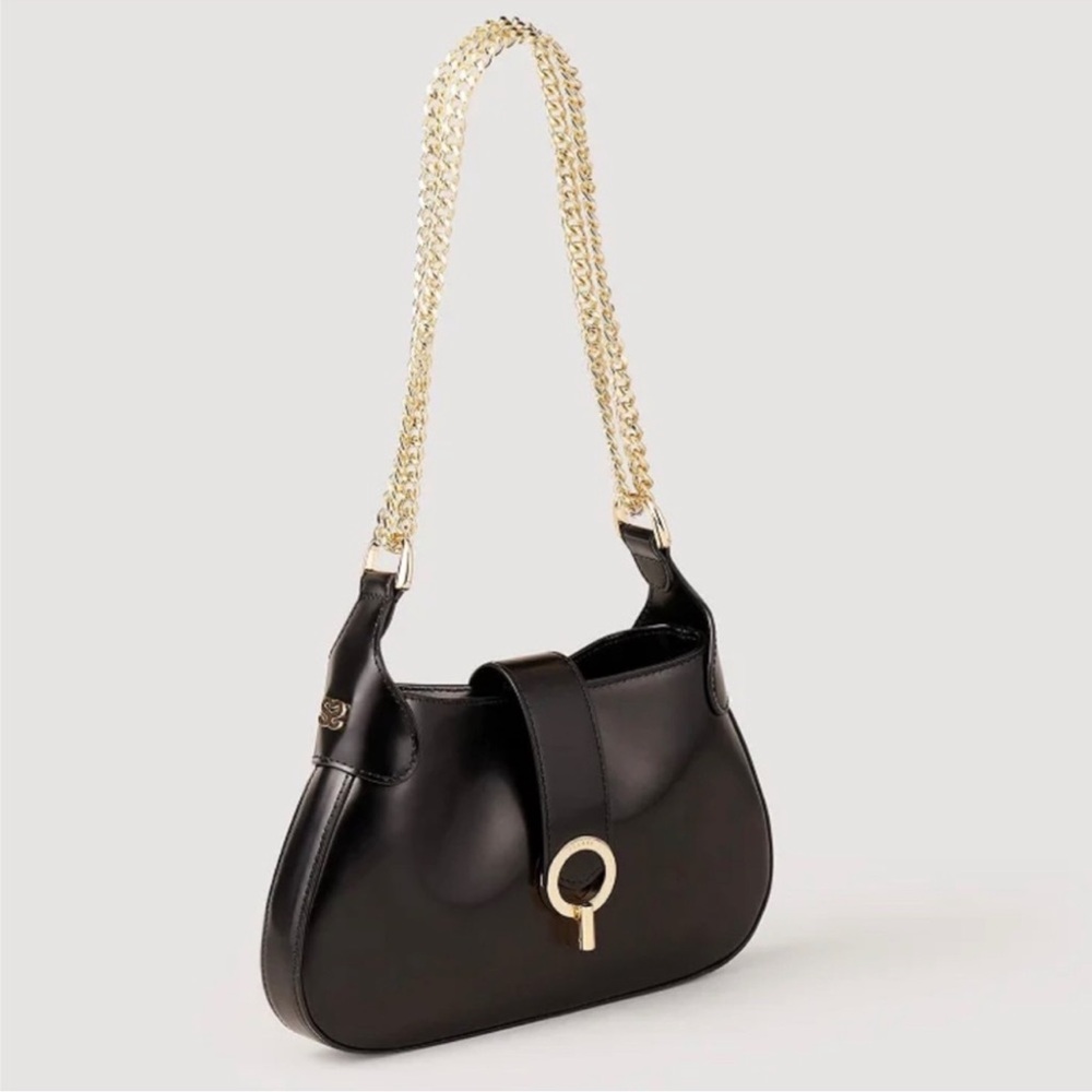 Sandro Sweet Janet Chain Leather Shoulder Bag In Black NWT - Picture 2 of 12